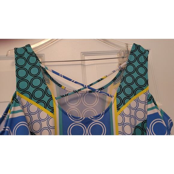Kaari Blue Cold Shoulder Colorful Geometric Top Blouse Tunic Size XL - Picture 7 of 10